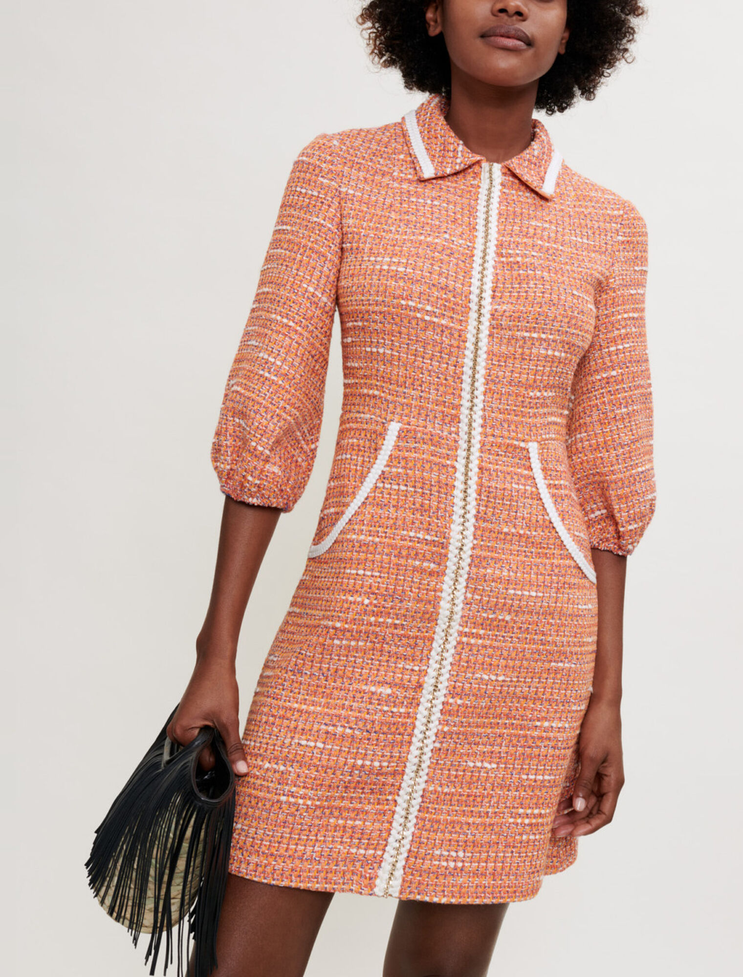 Vestido de tweed con trenzas
