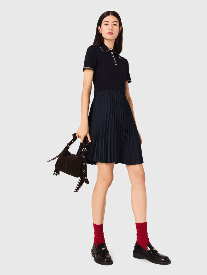Vestido corto plisado y cuello polo