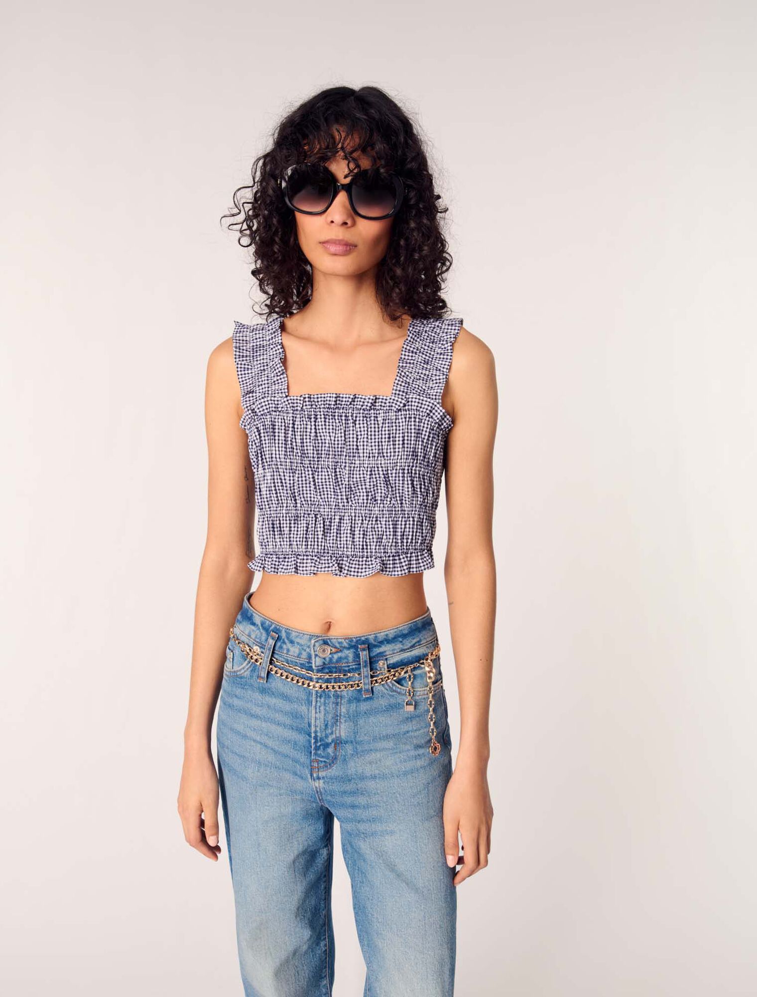 Top fruncido con motivo vichy