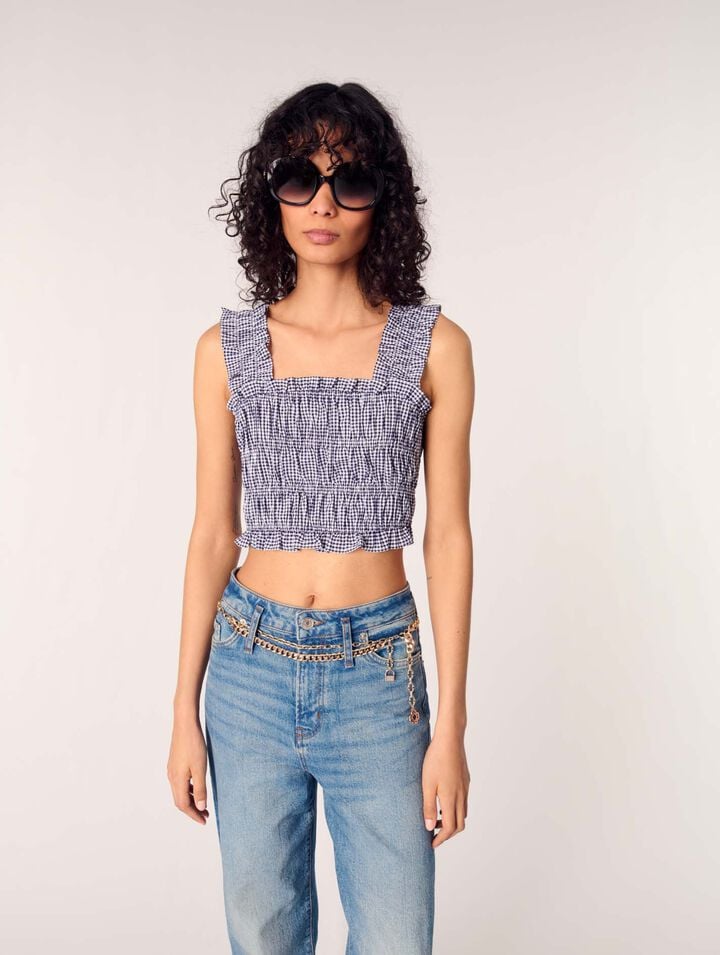 Top fruncido con motivo vichy