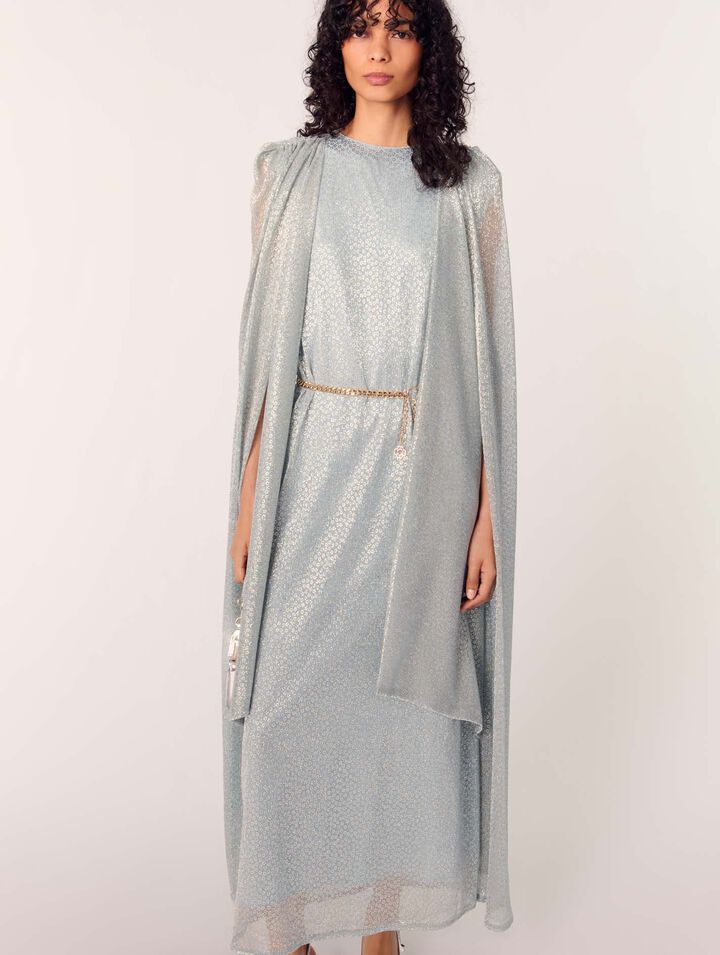Vestido largo con capa de lurex