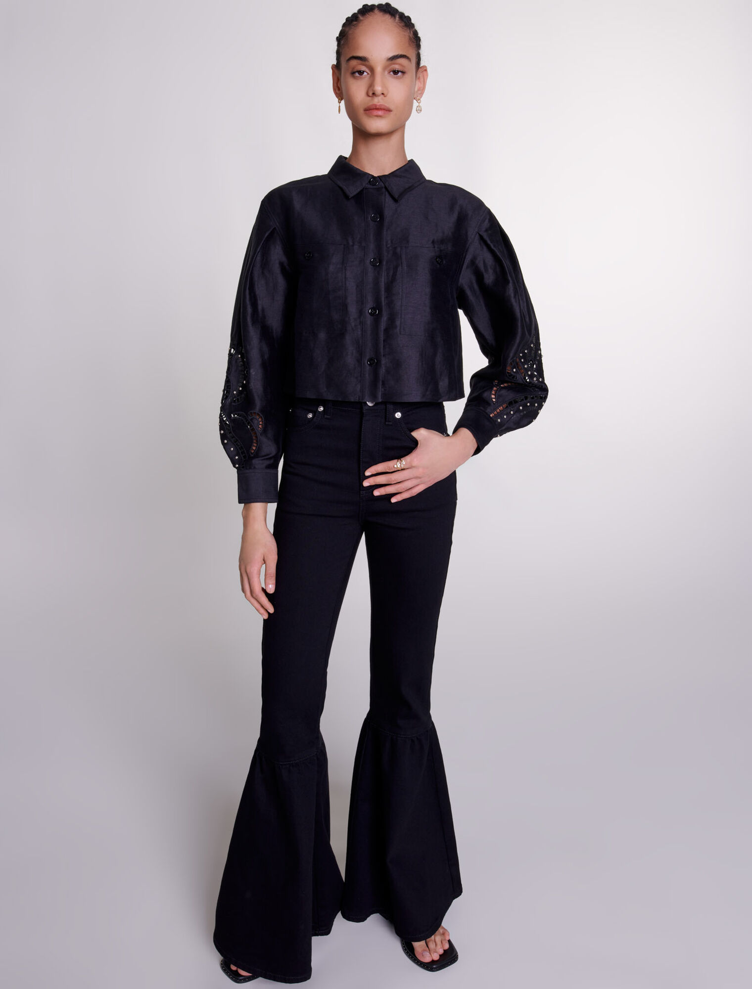 Camisa corta de lino calada
