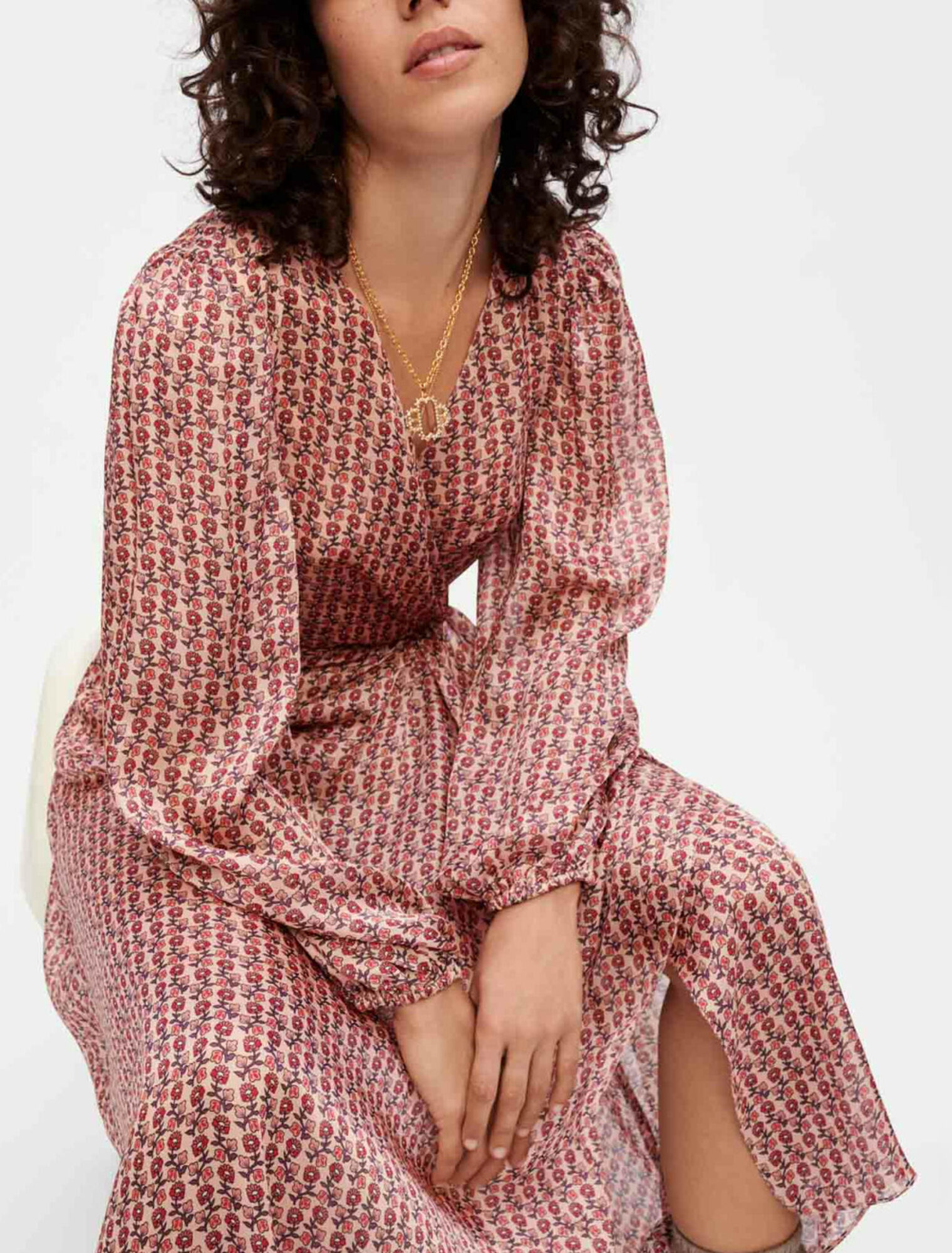 Vestido drapeado de satén estampado