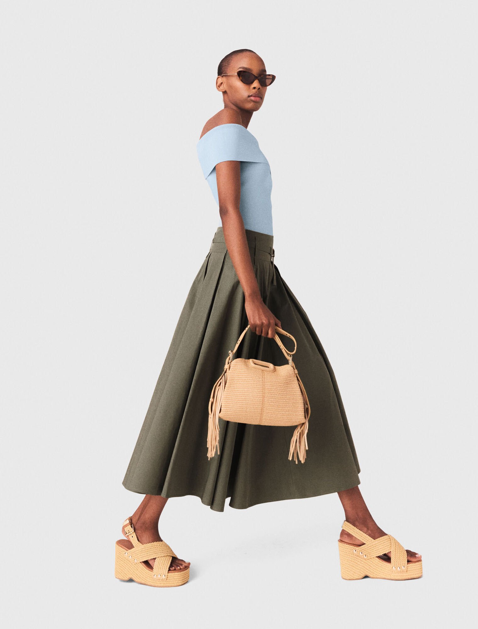 Falda larga con pliegues de algod&oacute;n