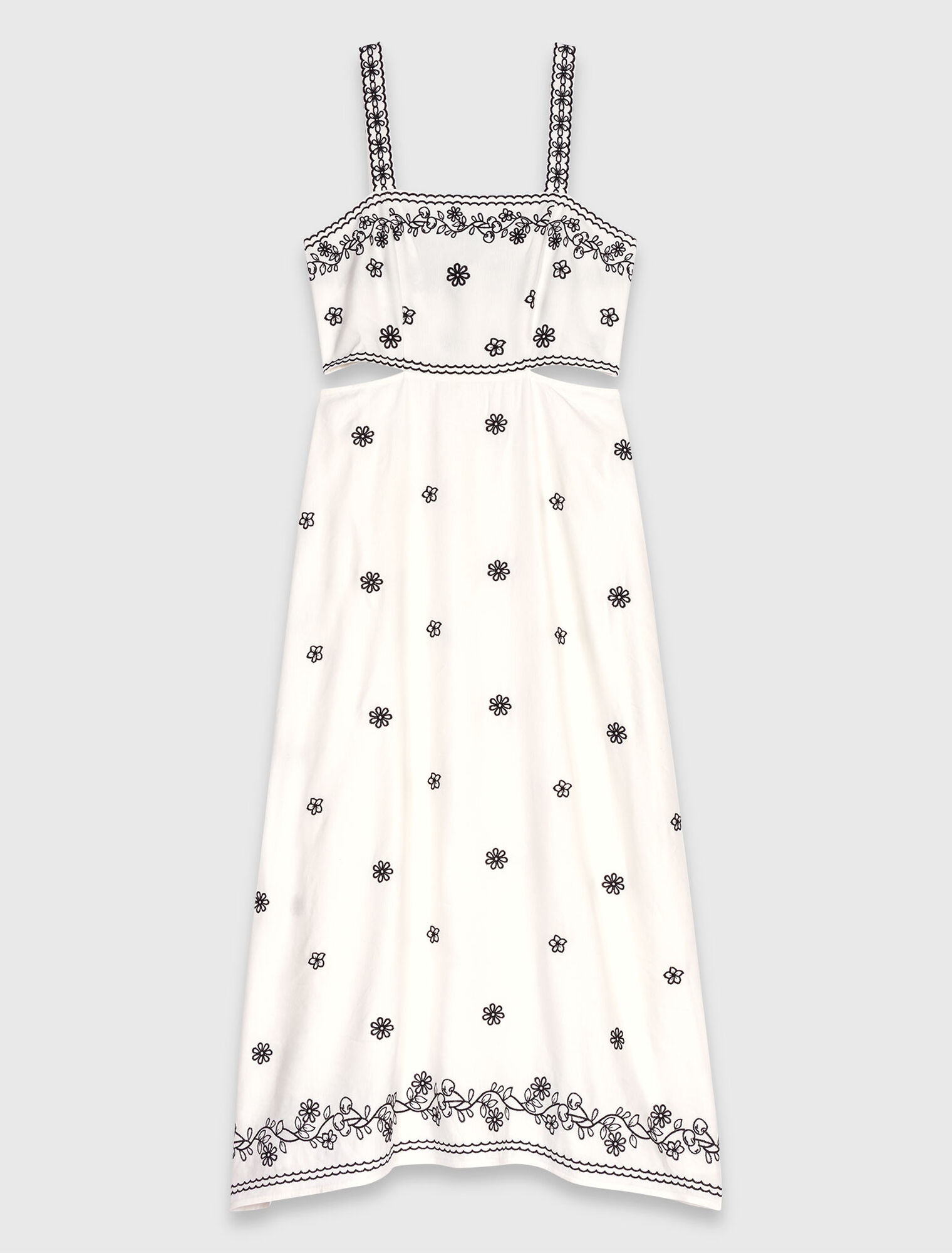 Vestido largo bordado con recortes