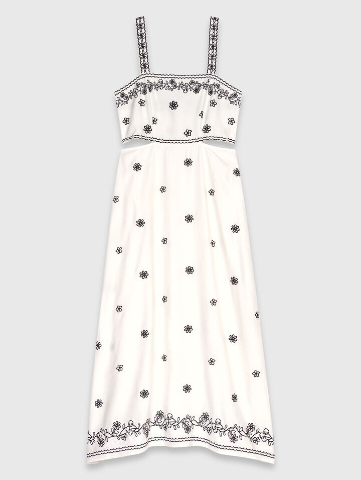 Vestido largo bordado con recortes