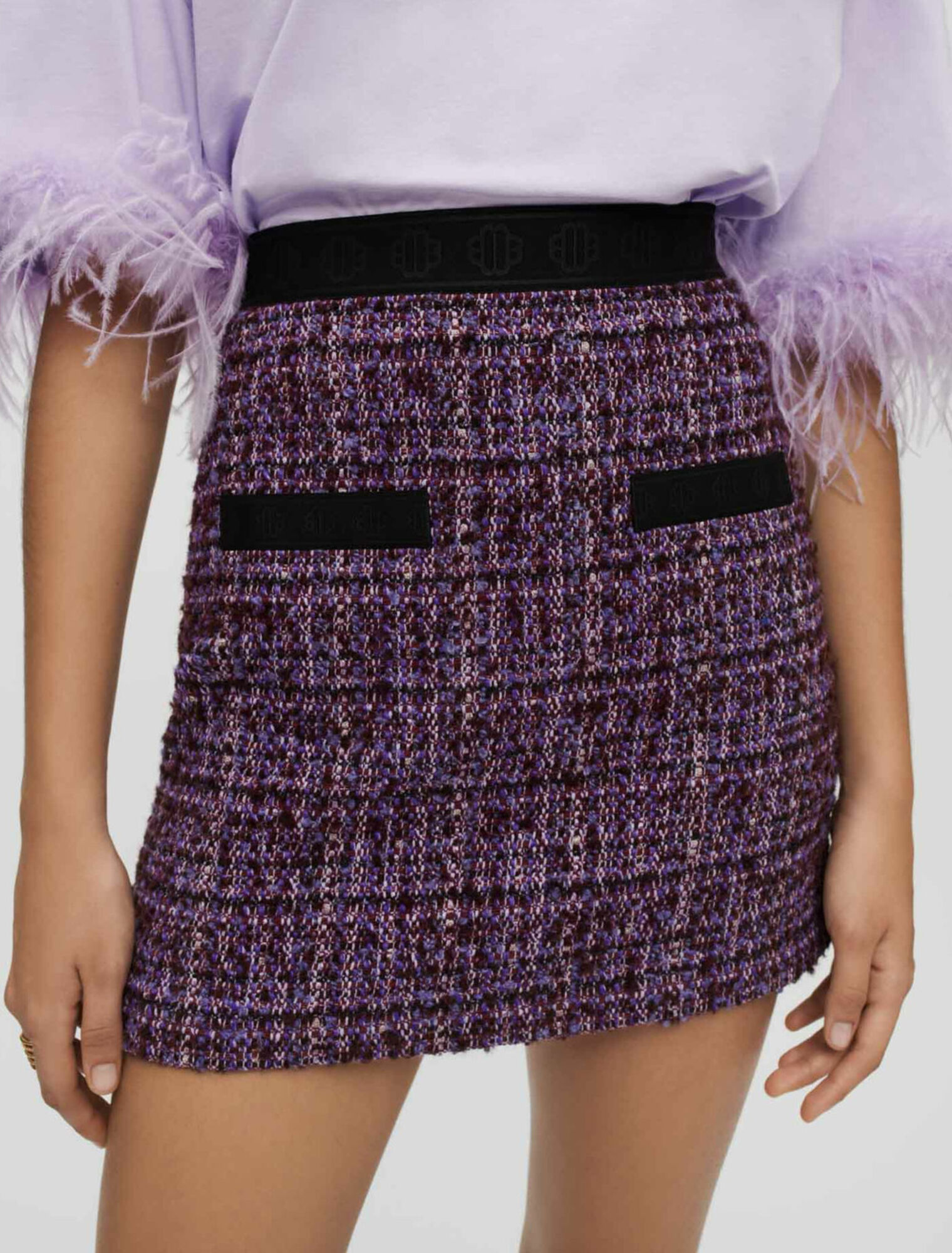 Falda de tweed púrpura y contraste