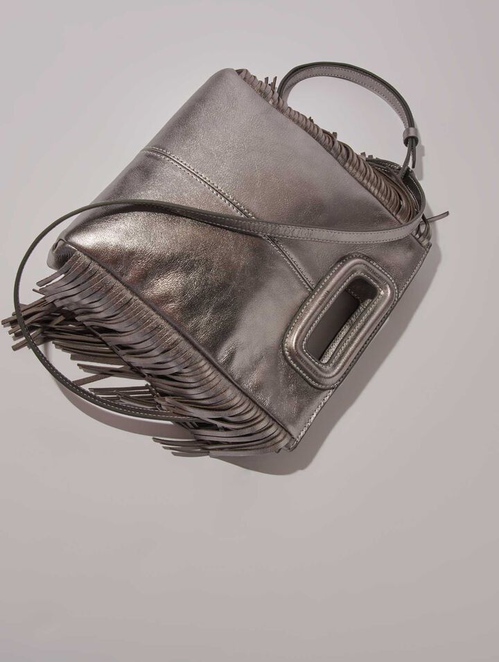 Bolso M de cuero gun metalizado