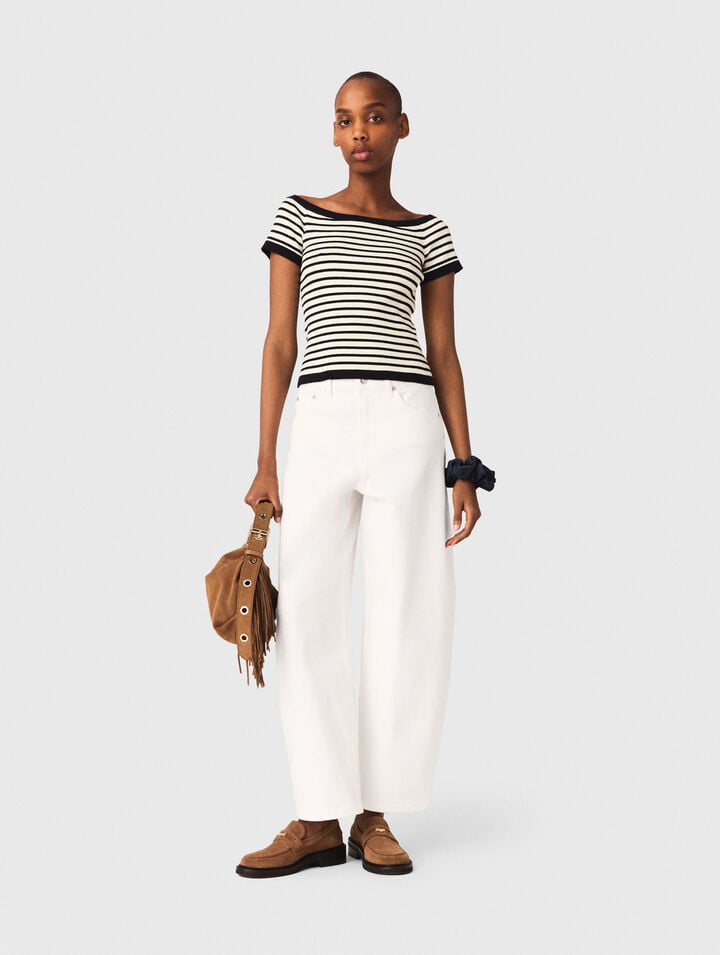 Top de punto de canal&eacute; cuello barco