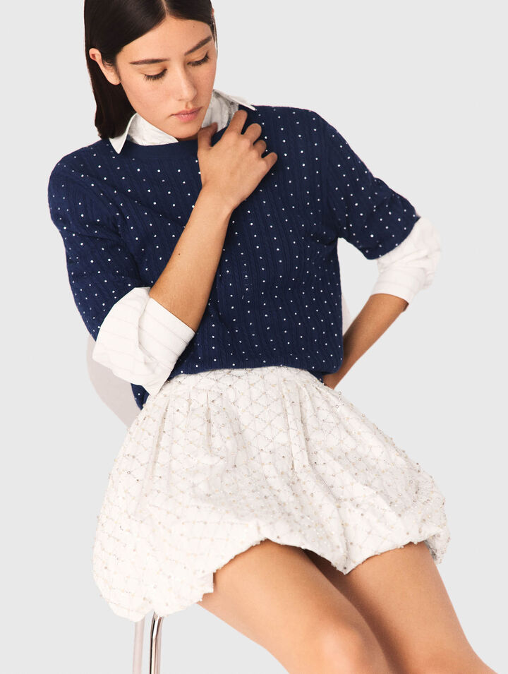 Falda globo bordada con perlas