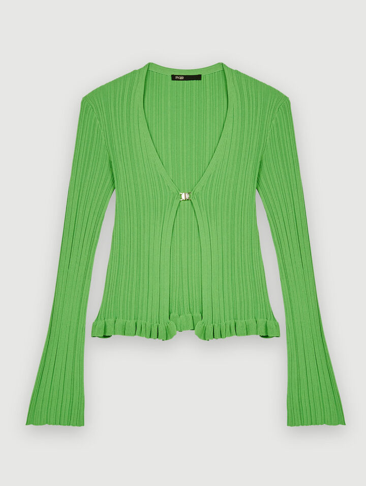Chaqueta de punto con canalé y volantes