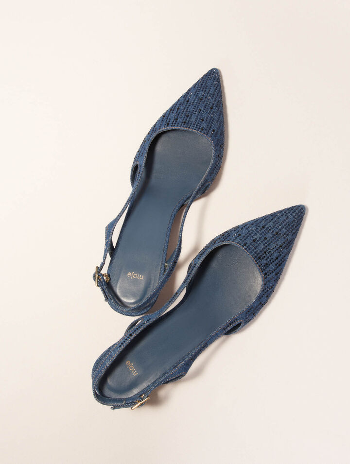 Zapato de tacón en denim con strass
