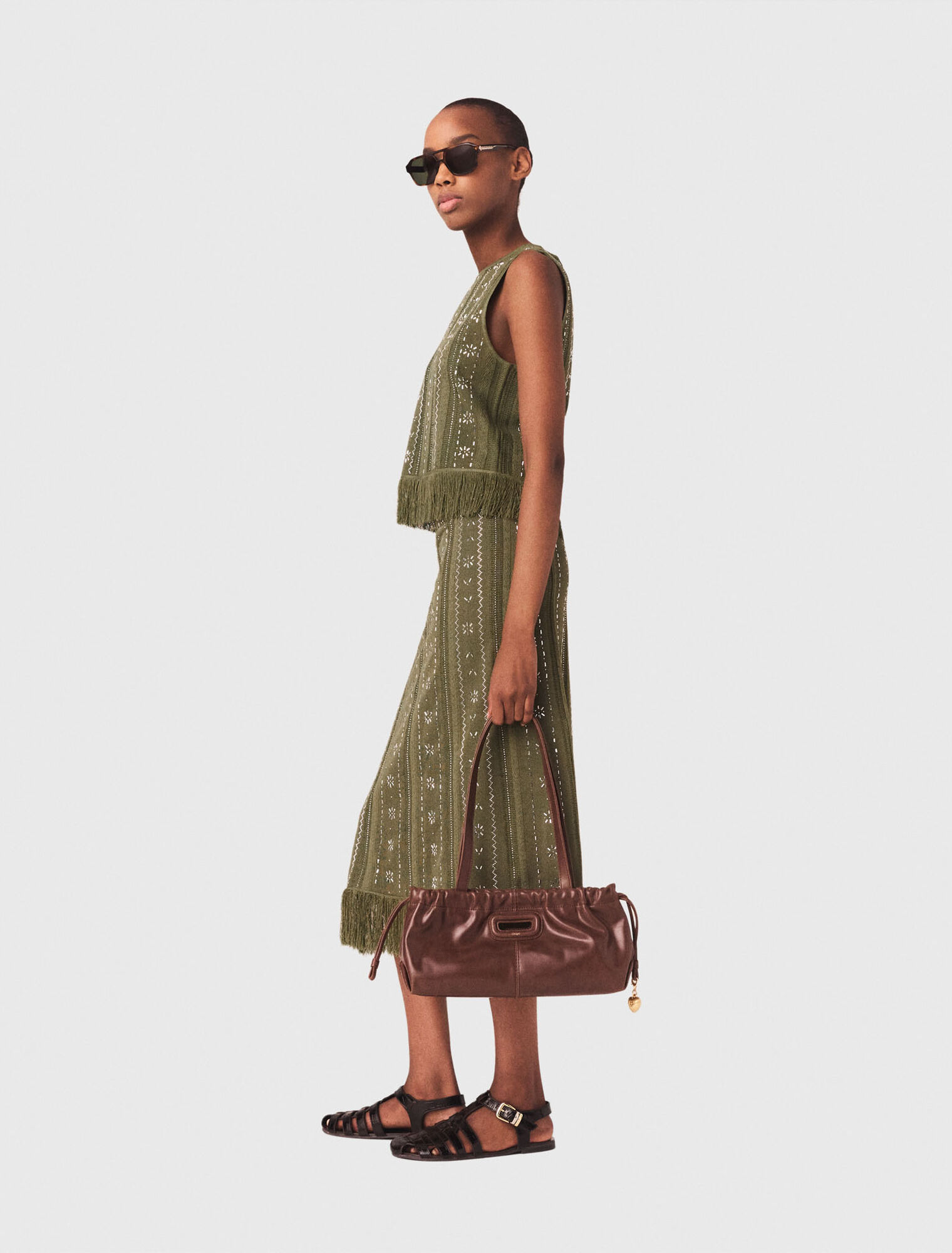 Falda de punto con flores, pedrer&iacute;a