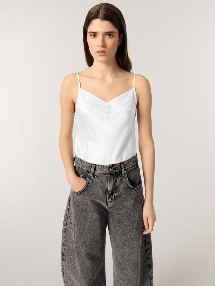 	Blusa de raso de seda y encaje