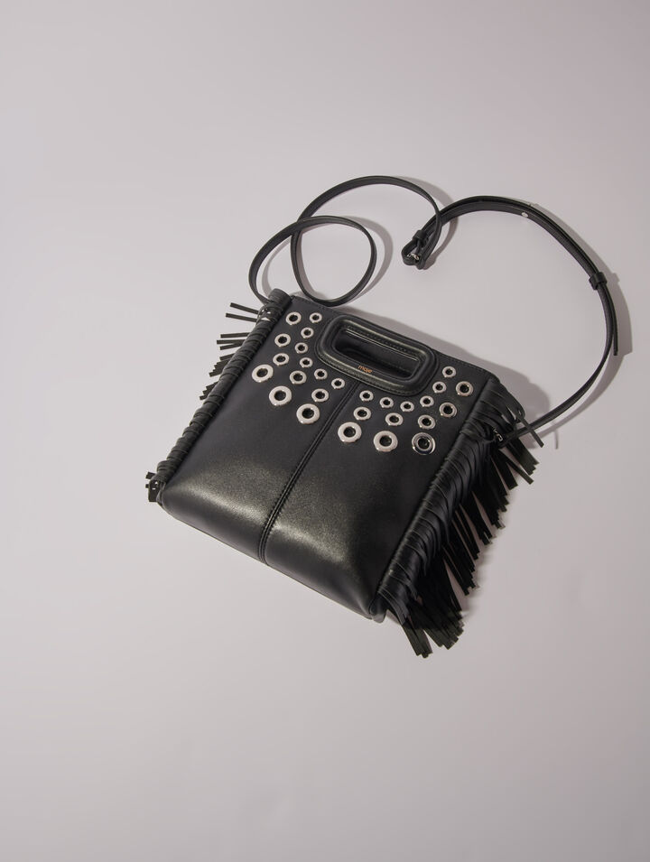 Bolso M de cuero con ojales