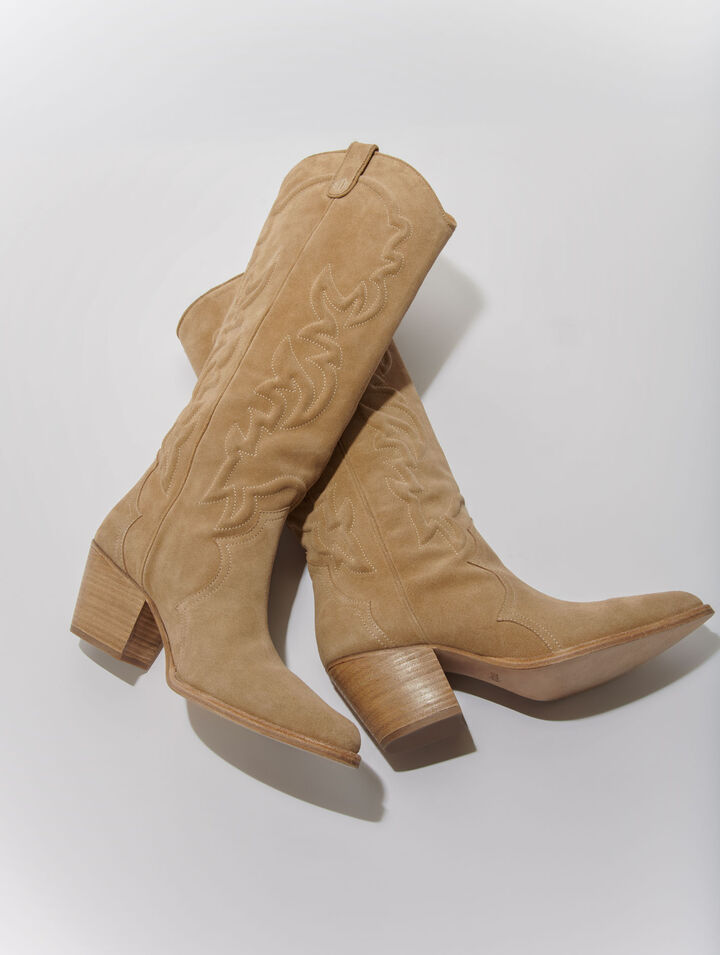 Bota cowboy beige en piel bordada