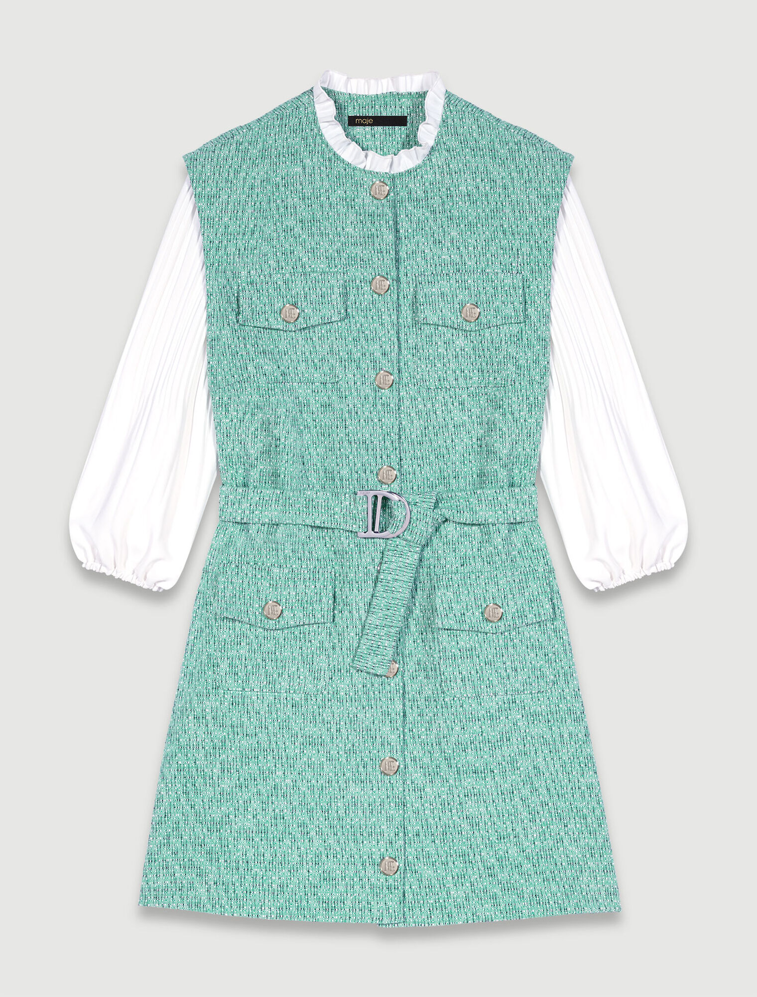 Vestido bimaterial de tweed