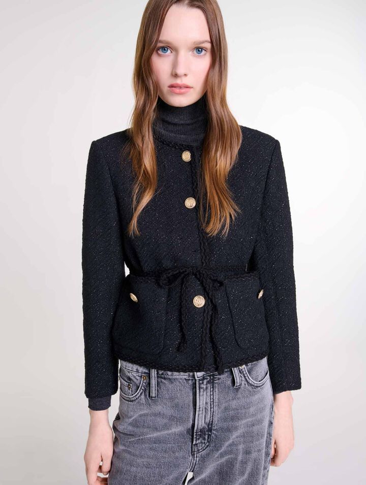 Chaqueta recta de tweed brillante