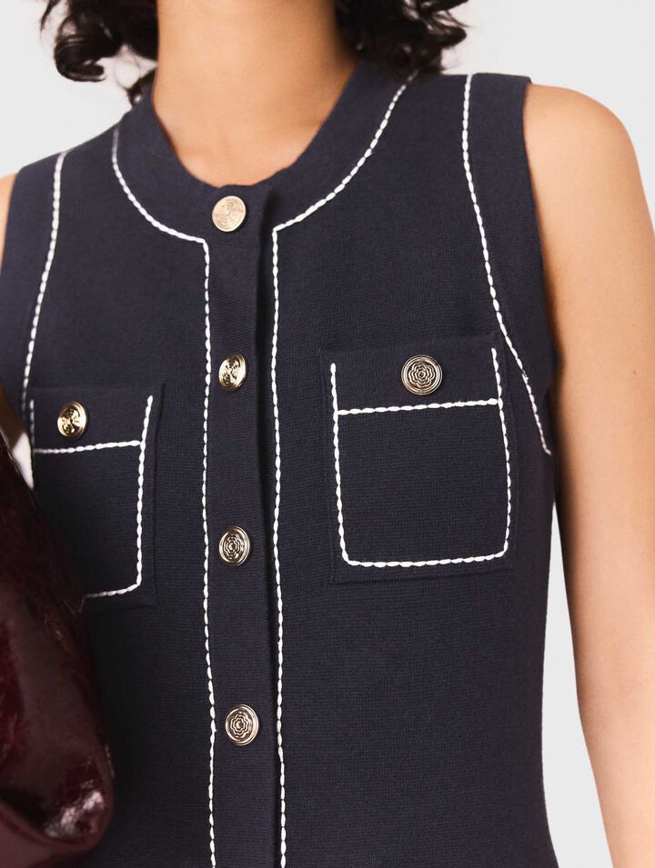 Vestido recto de punto pespunteado