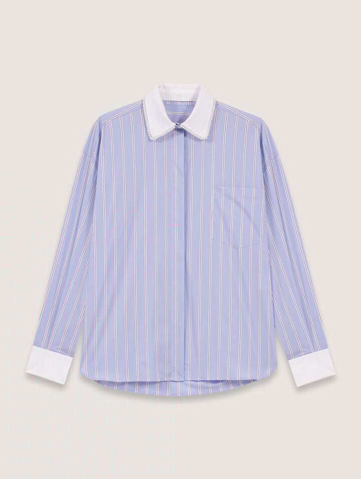 Camisa de rayas y cuello con cuentas