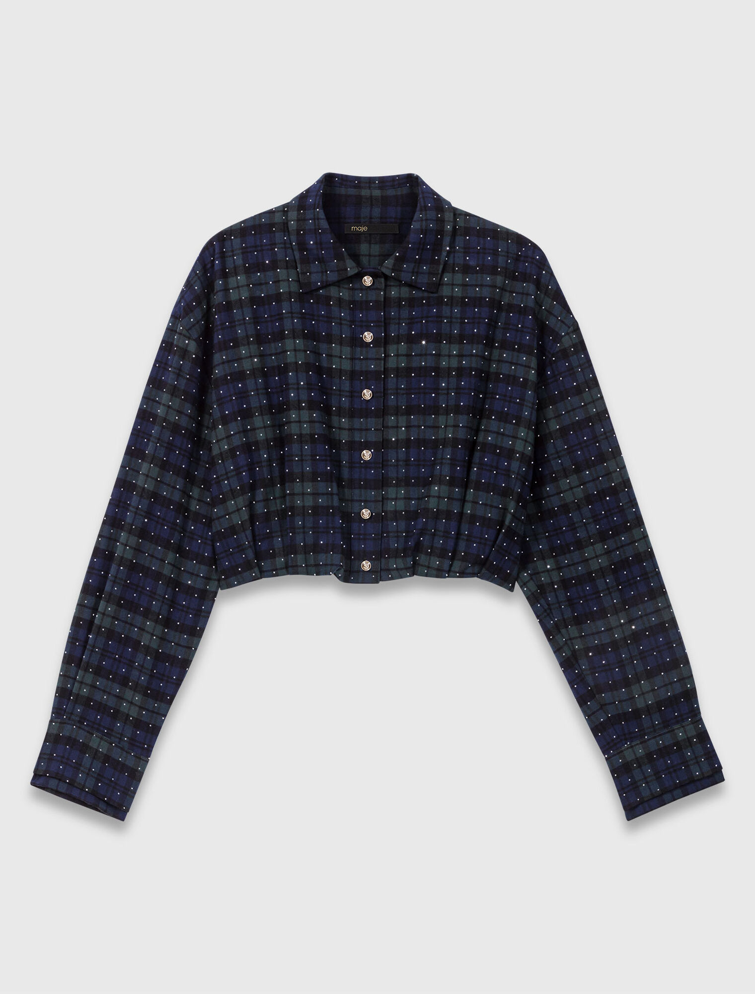 Camisa corta de cuadros con pedrería
