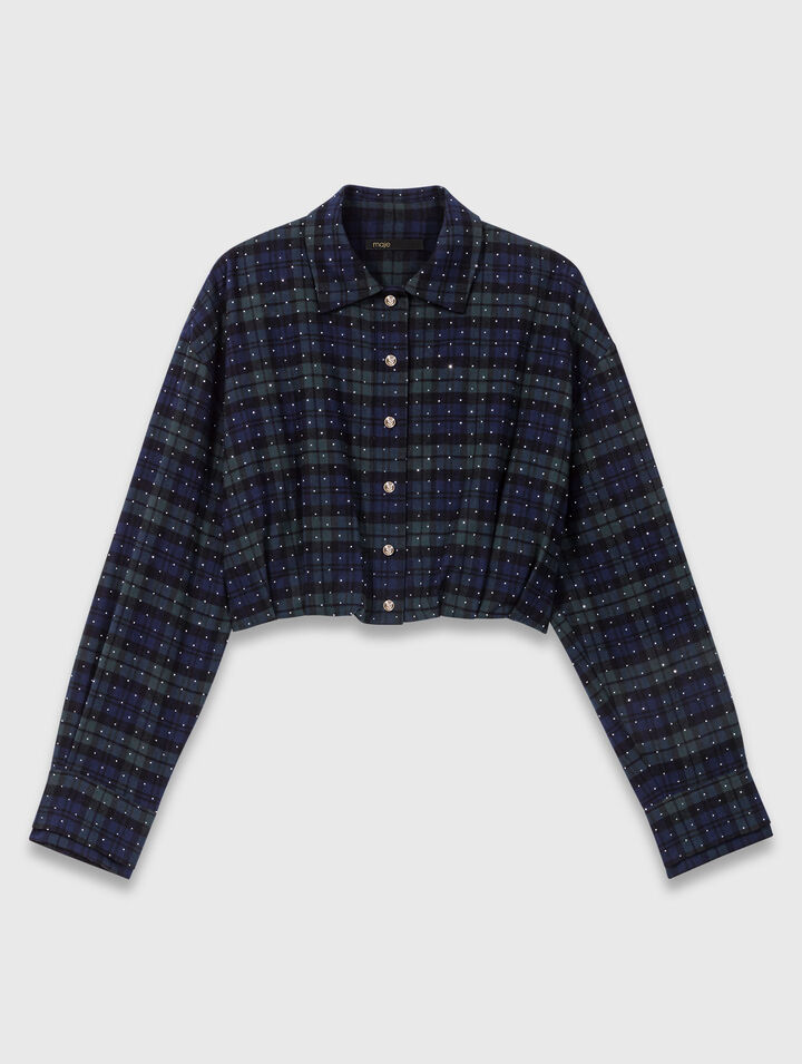 Camisa corta de cuadros con pedrería