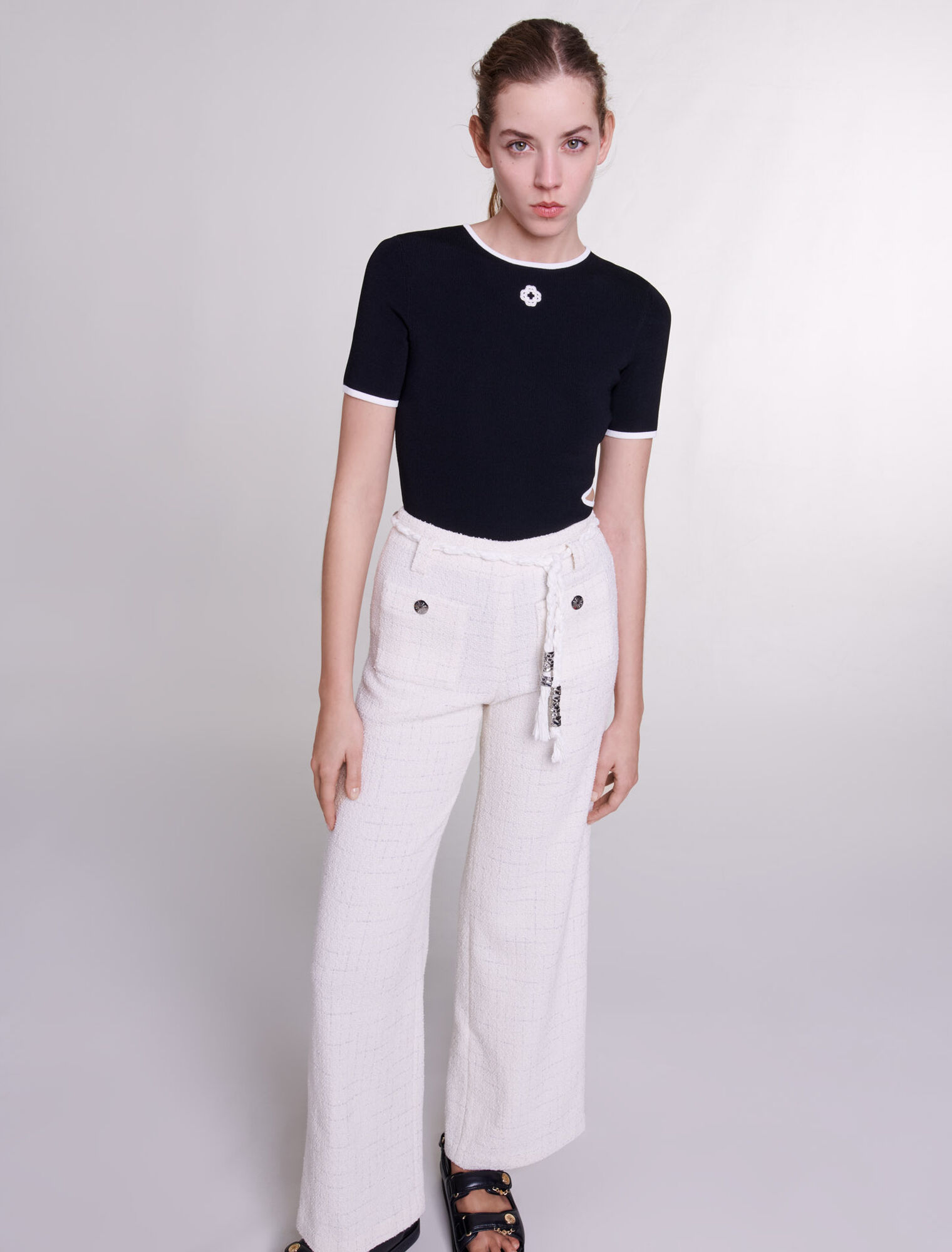Pantalón tweed de hilos metalizados