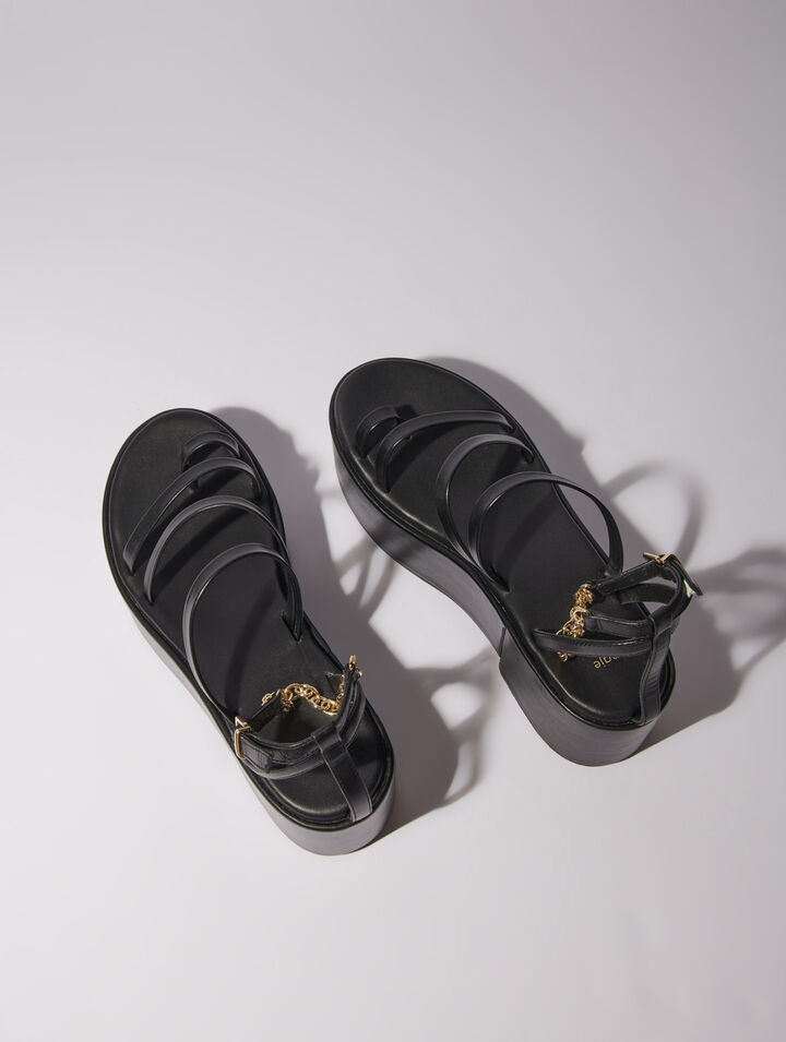 Sandalias de cuña de piel
