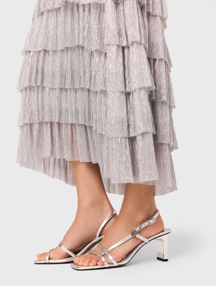 Vestido midi con volantes metálico