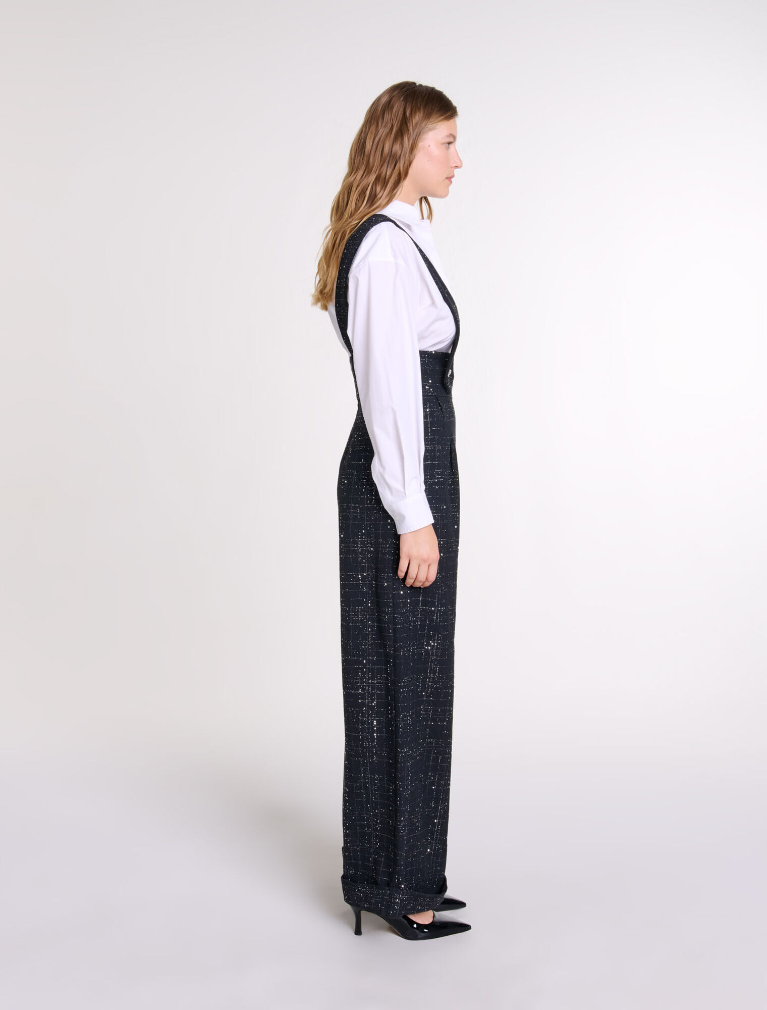 Pantalón largo con tirantes de tweed