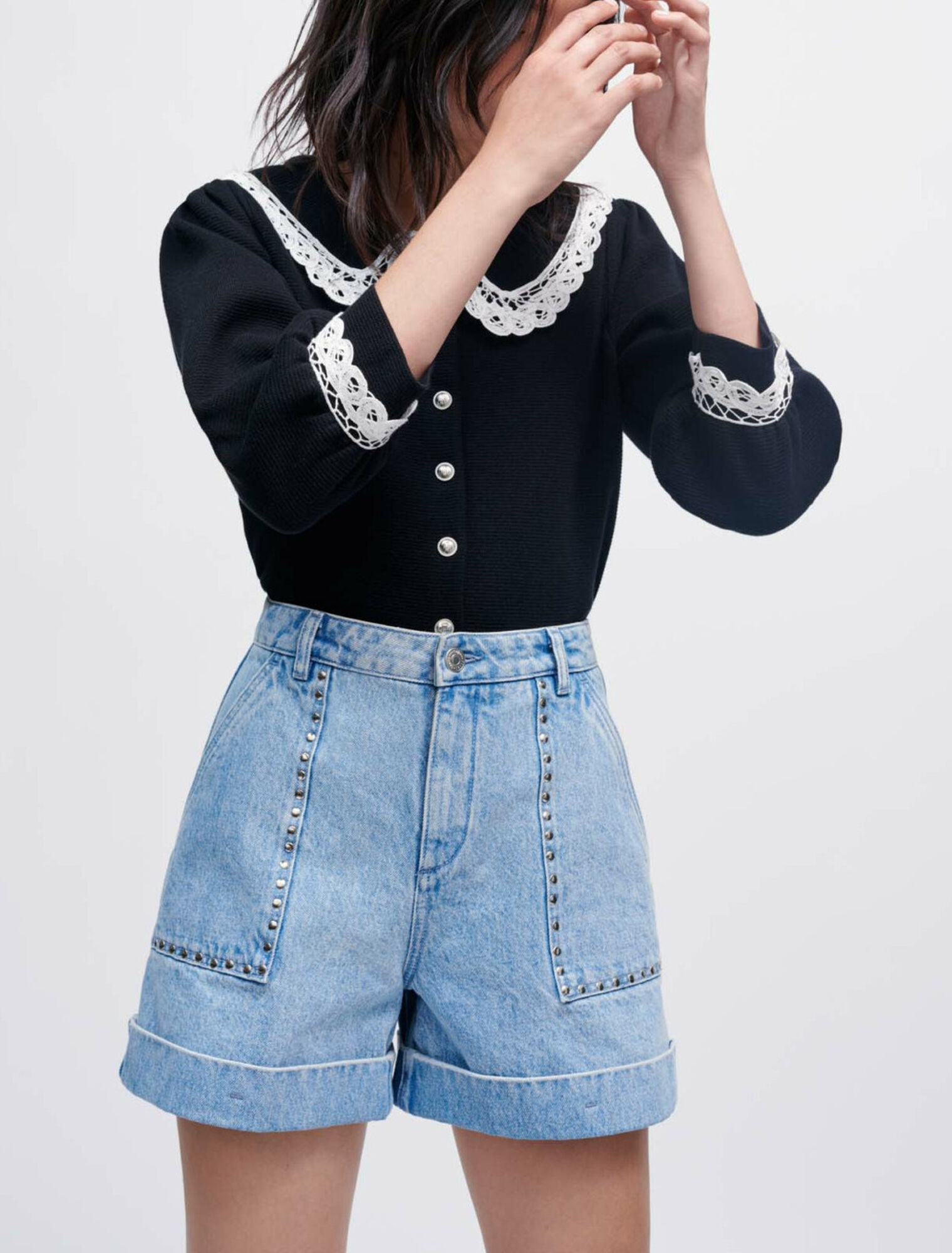Shorts vaqueros con tachuelas