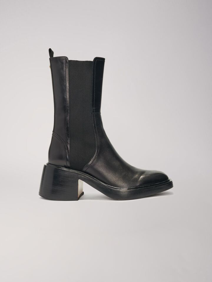 Botines de piel negra puntera cuadrada