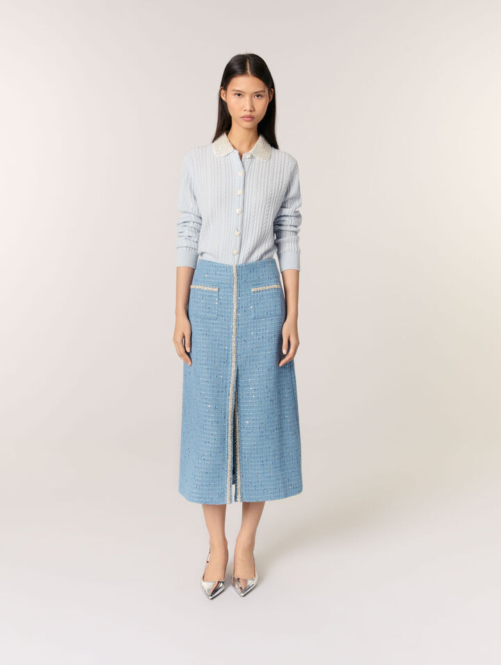 Falda midi de tweed con lentejuelas