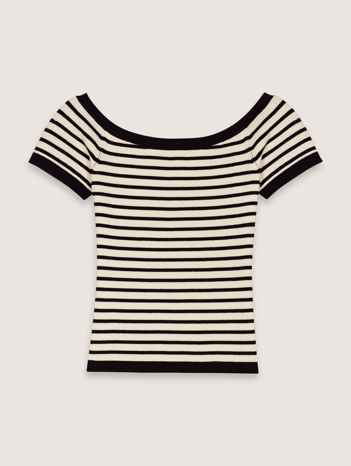 Top de punto de canal&eacute; cuello barco