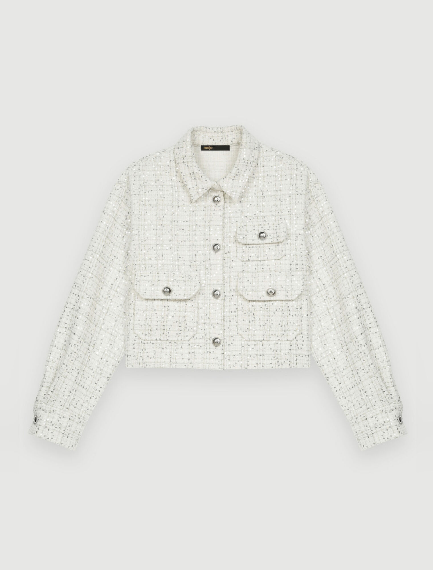 Camisa de tweed crudo con lentejuelas