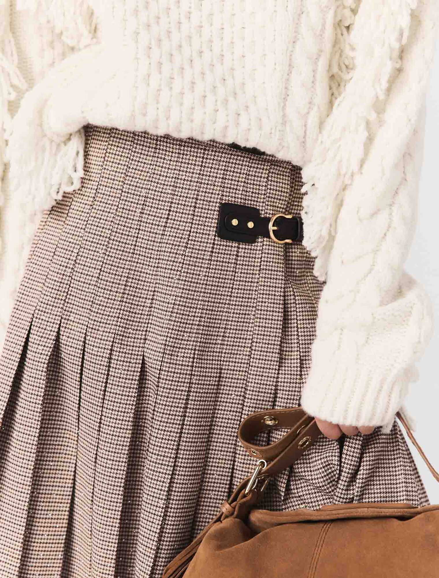 Falda midi plisada de cuadros