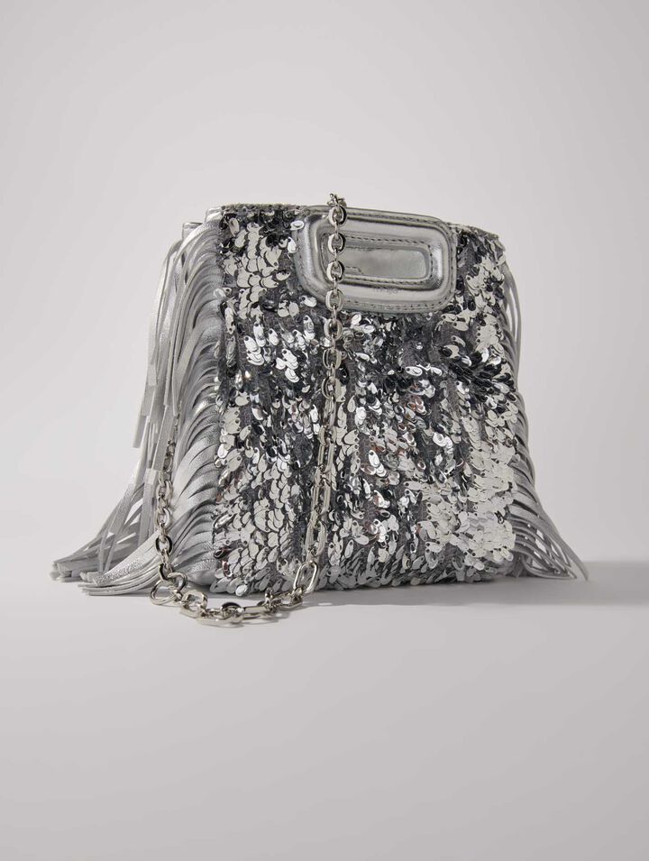 Bolso M mini de lentejuelas plateadas