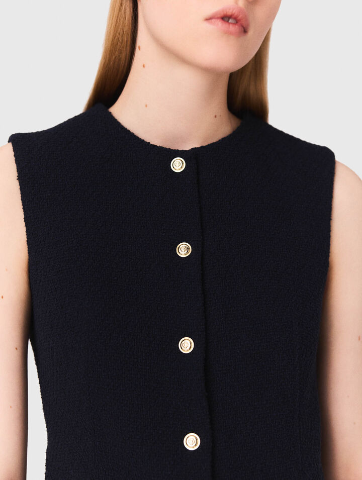 Chaqueta larga de tweed sin mangas