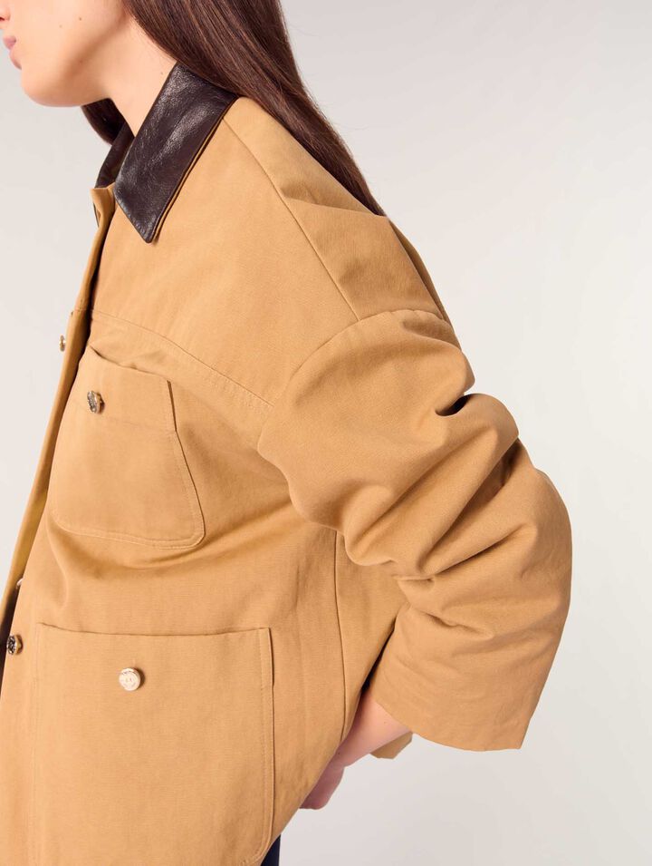 Abrigo de algodón con cuello de piel