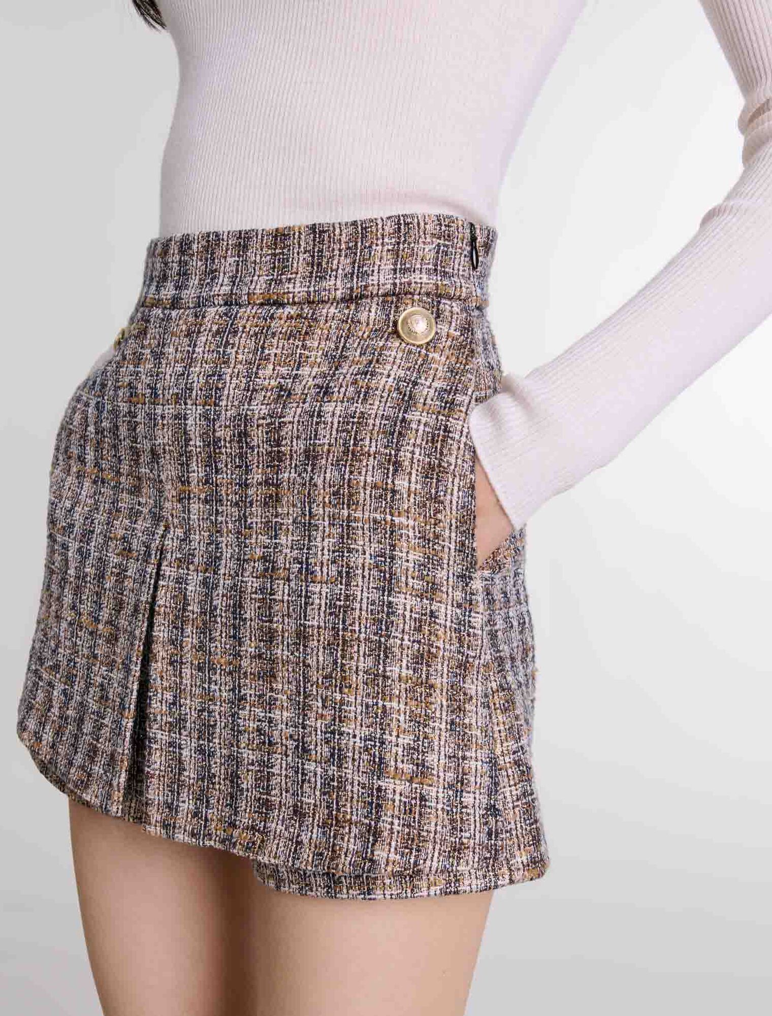 Pantalón corto trampantojo de tweed