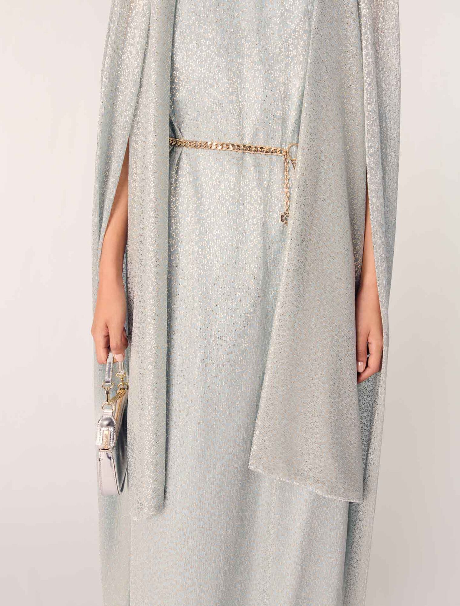 Vestido largo con capa de lurex
