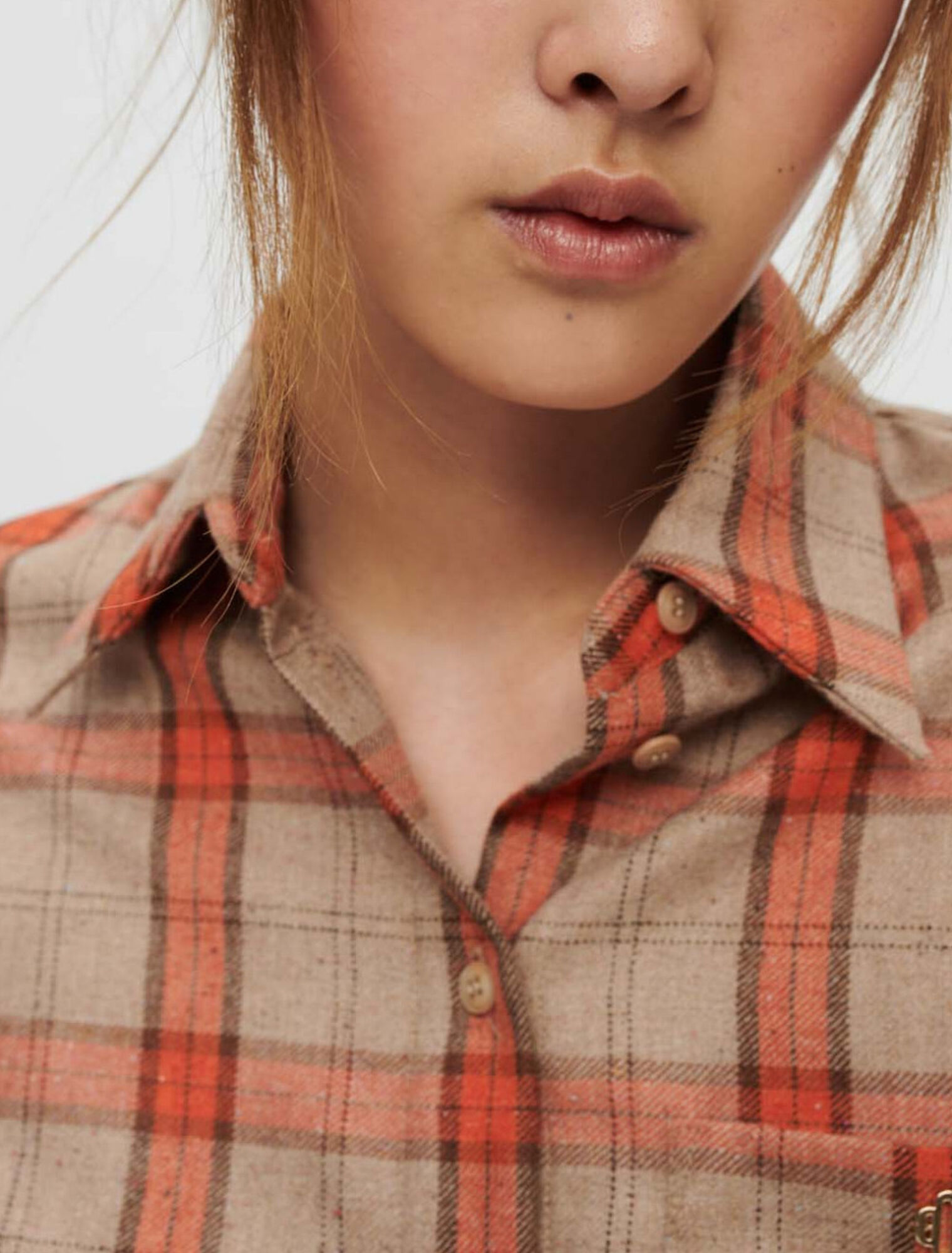 Camisa de cuadros camel y naranja