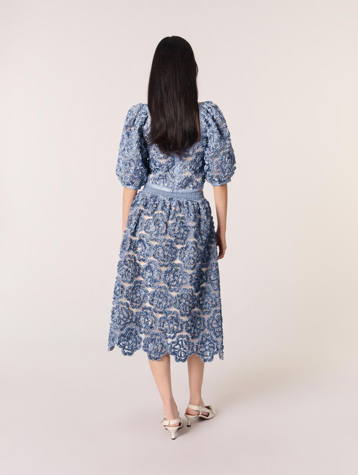 Falda larga de organza con motivo floral
