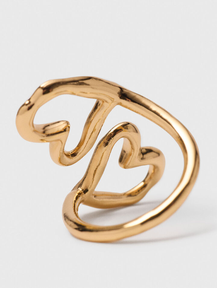 Anillo doble corazón chapado oro