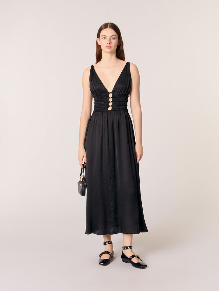 Vestido satinado calado