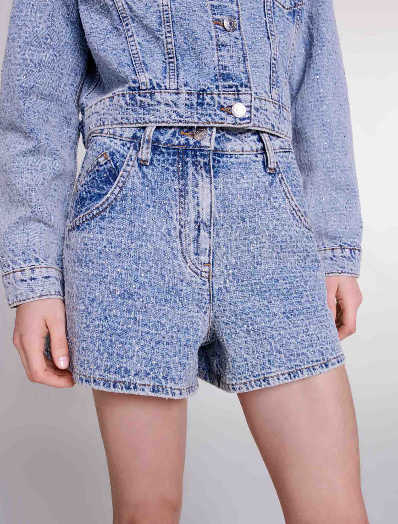 Short vaquero de jacquard y pedrería
