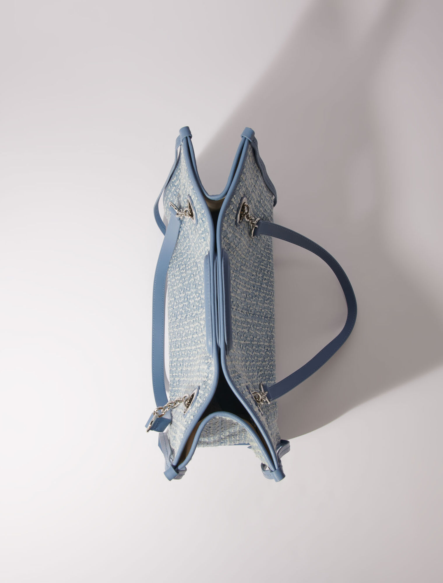 Bolso cabás de tela denim y estrás