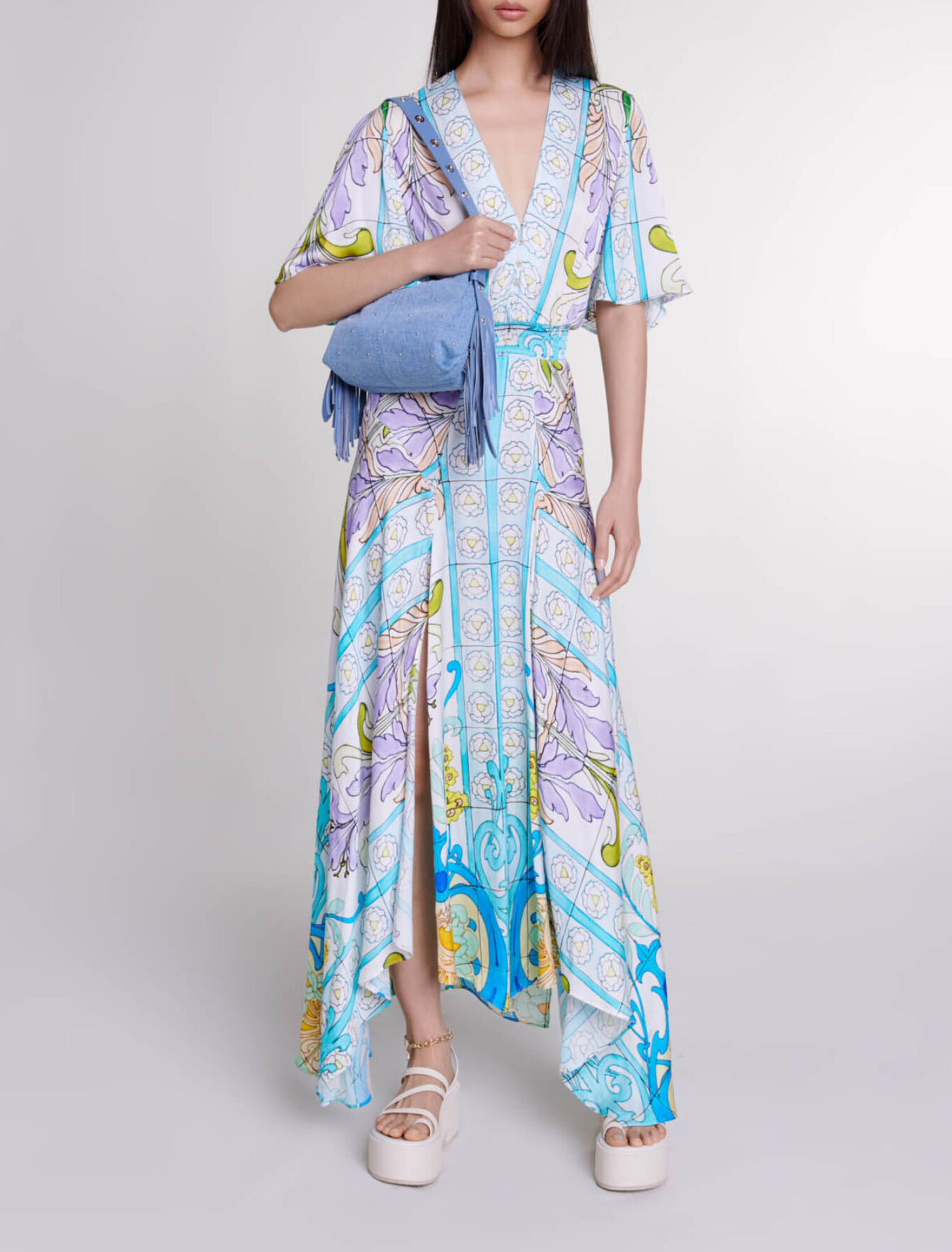 Vestido largo de satén estampado