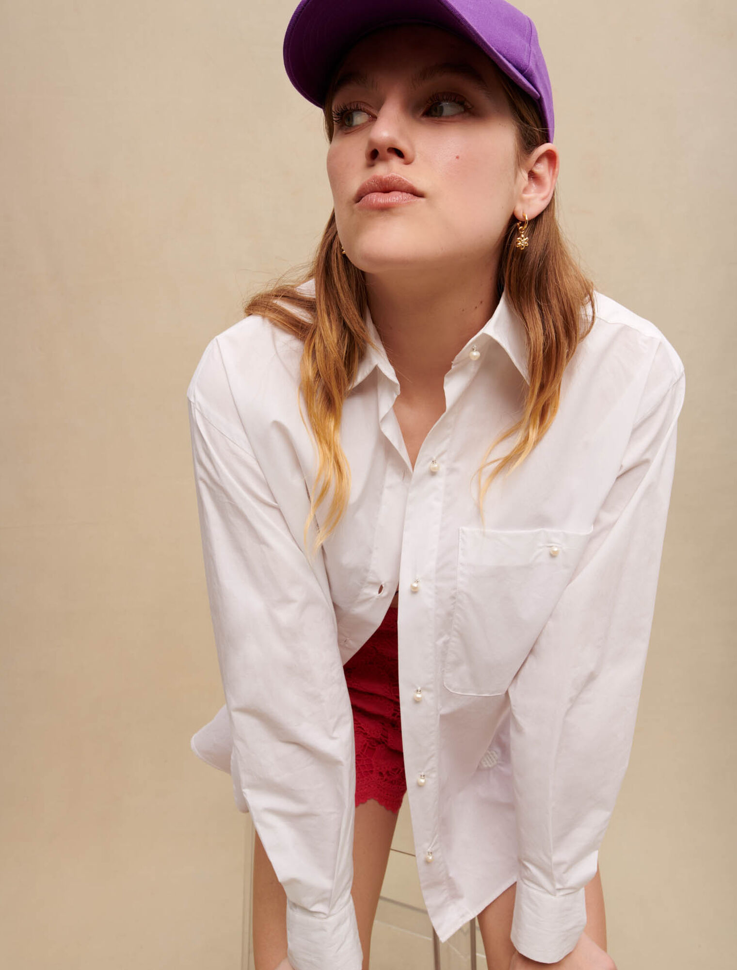Camisa de popelina de algodón blanca