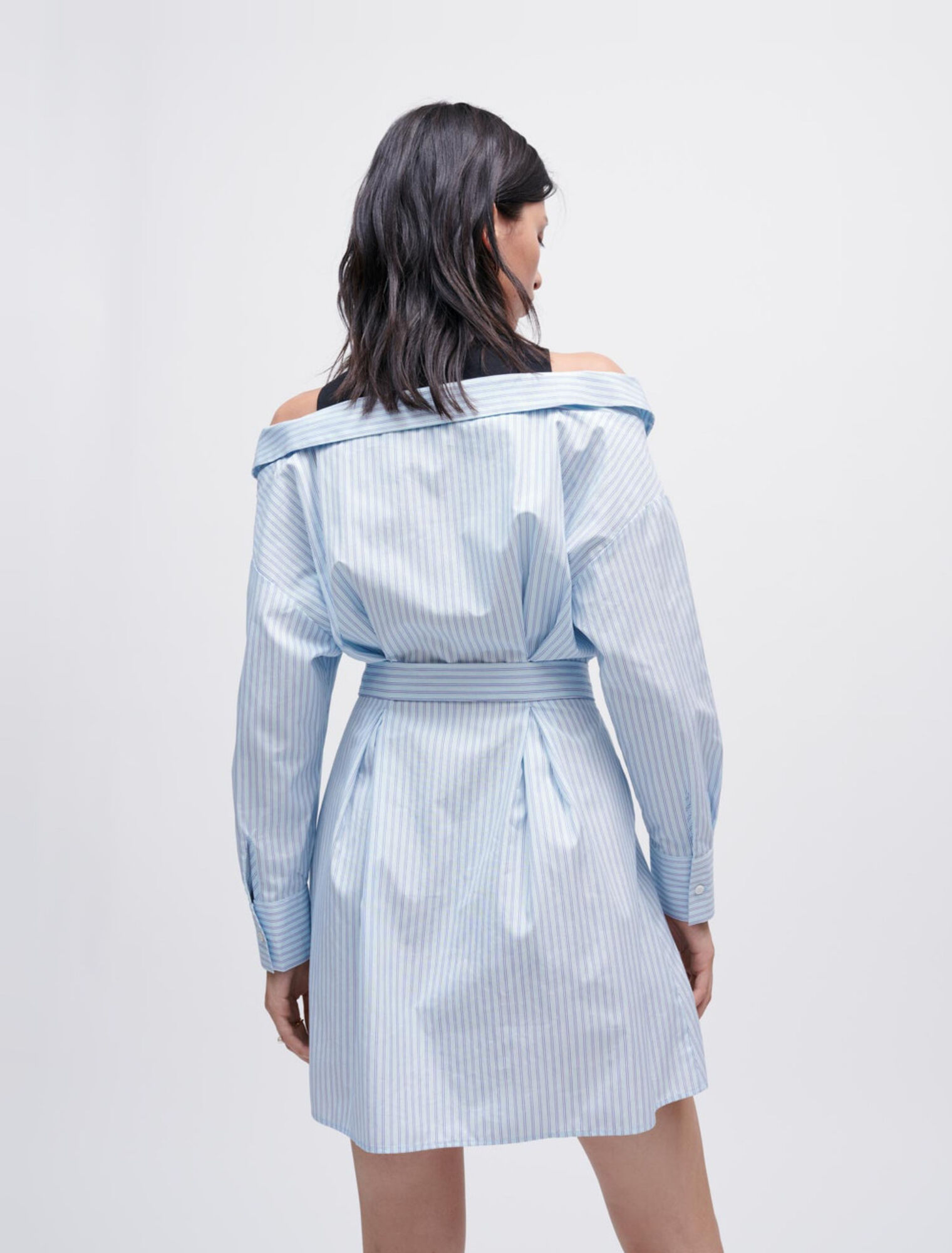 Vestido camisero trompe l'oeil a rayas